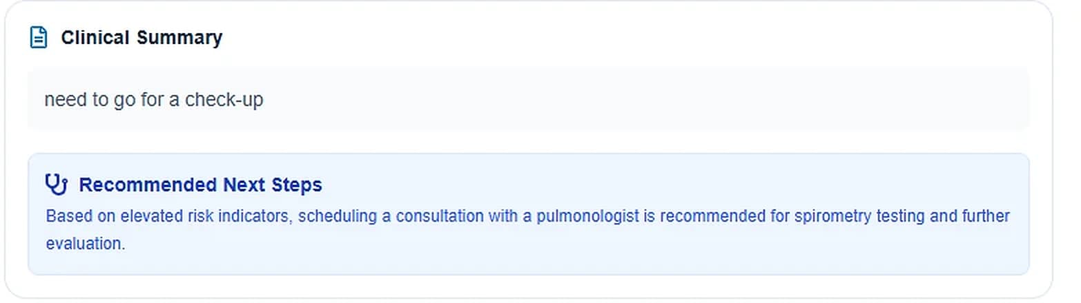 Kylunghealth recommended next steps section of the respiratory risk report