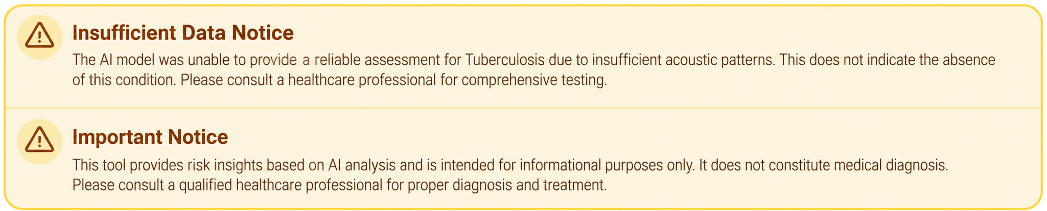 Kylunghealth report section explaining when a condition could not be assessed reliably